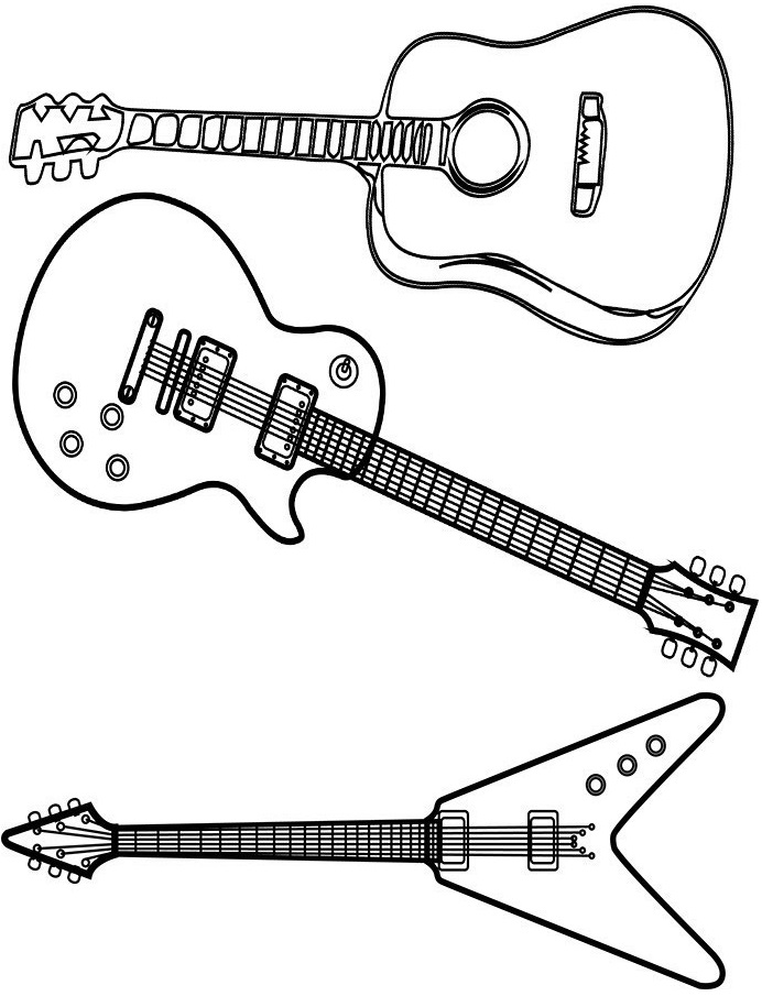 Раскраска 3 вида гитары