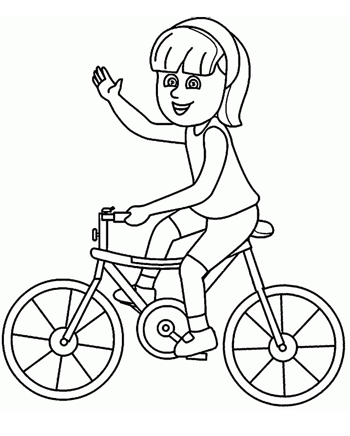 Раскраска девушка с велосипедом