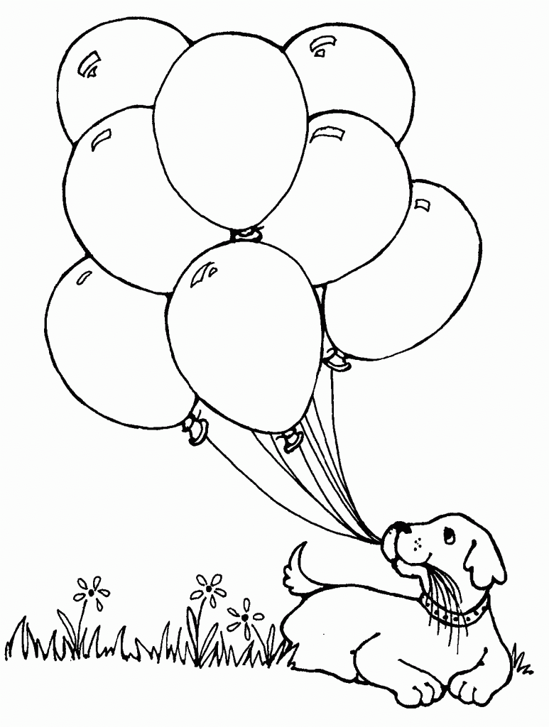 Раскраска воздушные шарики собака
