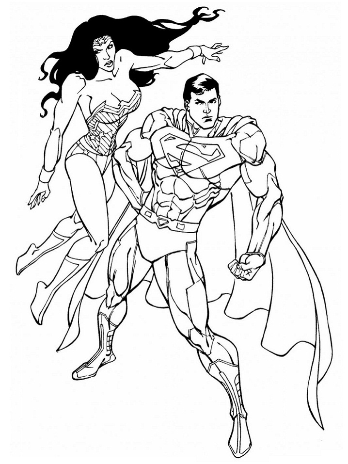 Раскраска Супермен и Чудо-женщина 2