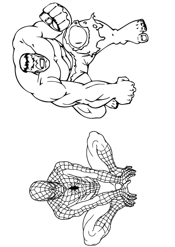 Раскраска Халк и человек-паук