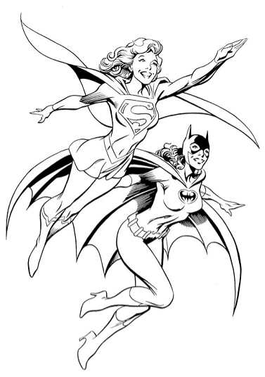 Раскраска Супервумен и Бэтвумен