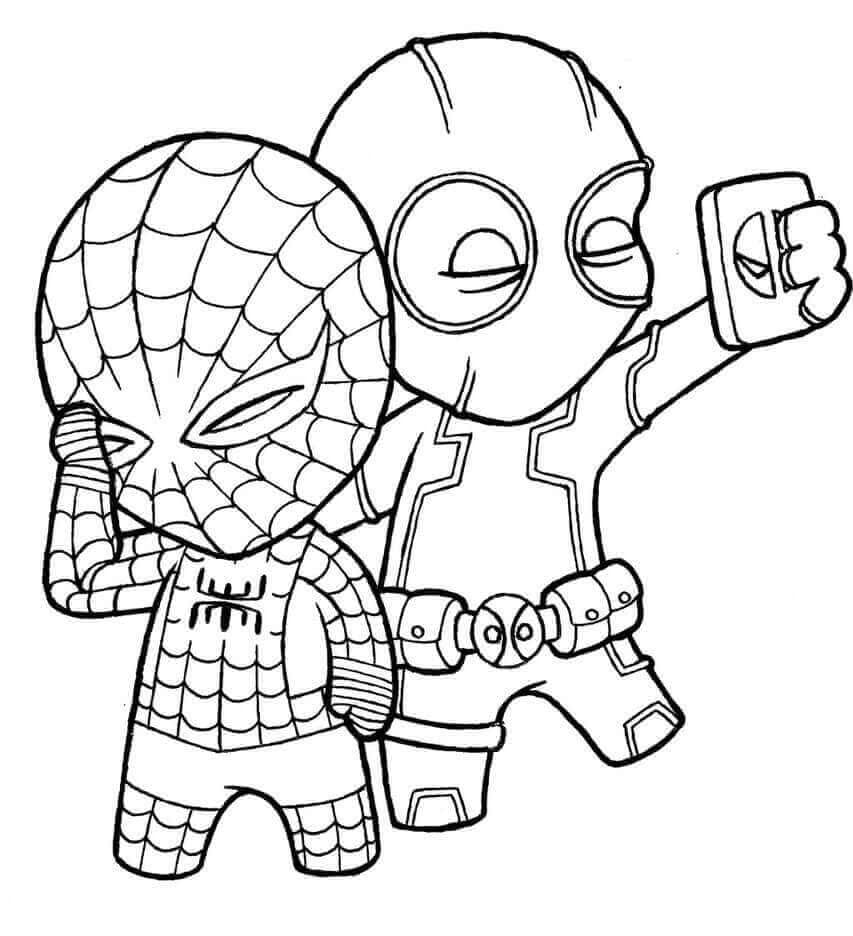 Раскраска Человек-паук и Дэдпул