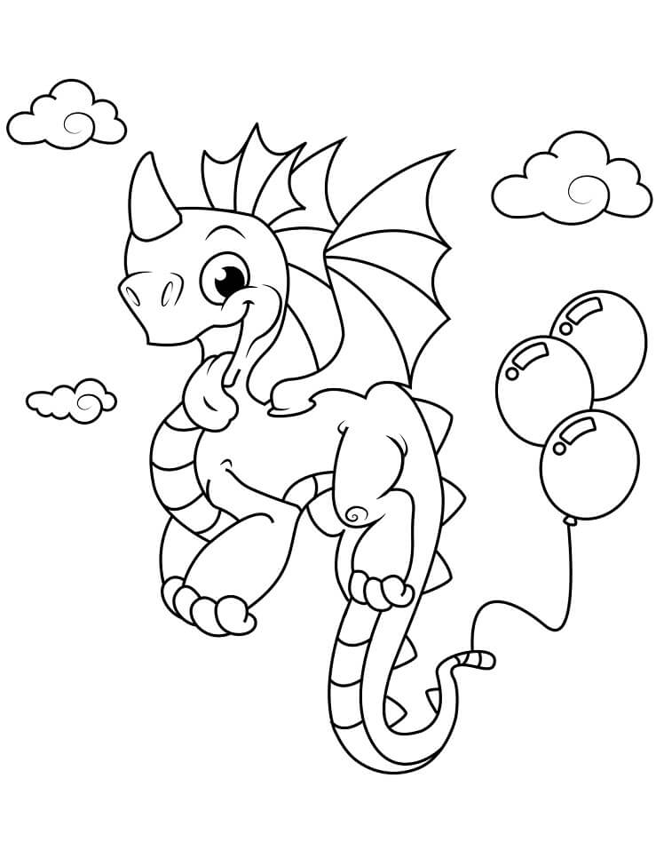Раскраска дракон и воздушный шар