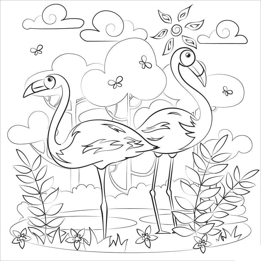 Раскраска два фламинго 3