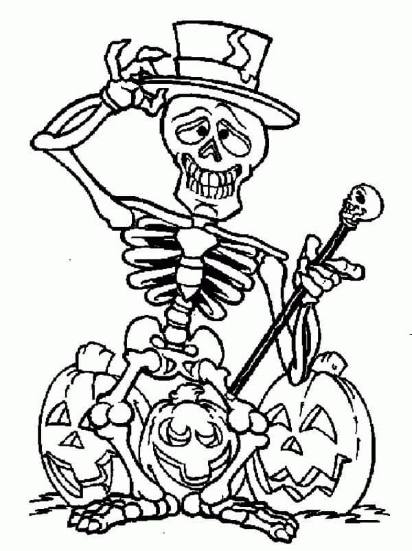 Раскраска Хэллоуин Скелет (5)