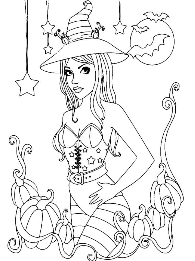 Раскраска Хэллоуинская ведьма (7)