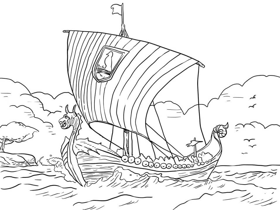 Раскраска Langskip, «длинный корабль» – корабль