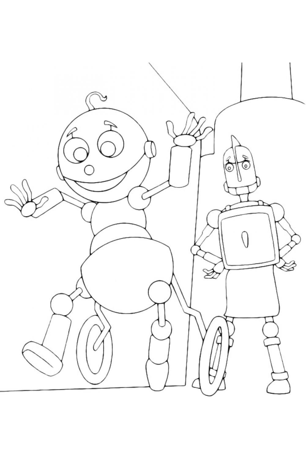 Раскраска Маленький робот с мамой