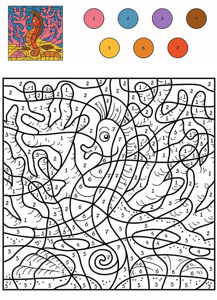Раскраска Морской конек по цифрам