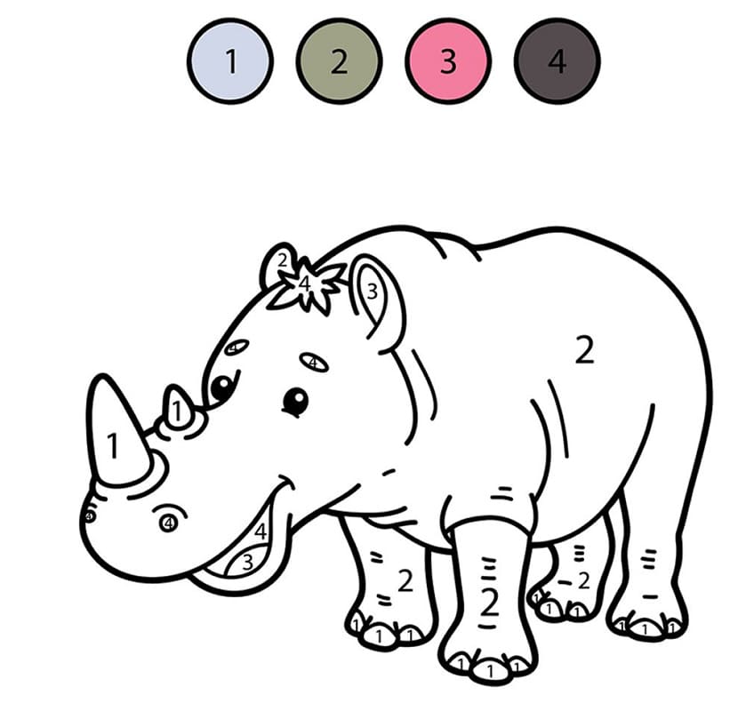 Раскраска Носорог по цифрам