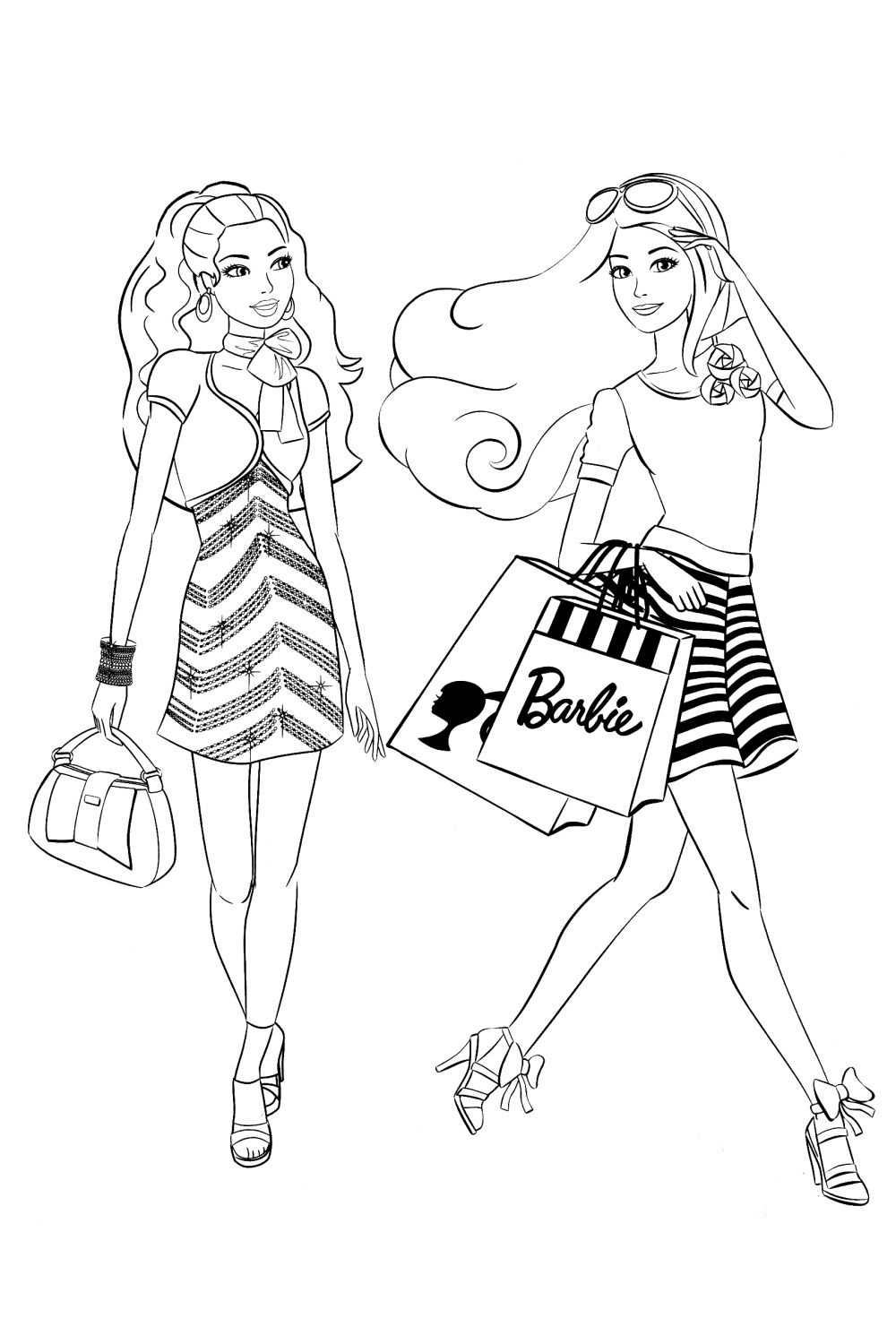 Раскраска Покупки с Барби