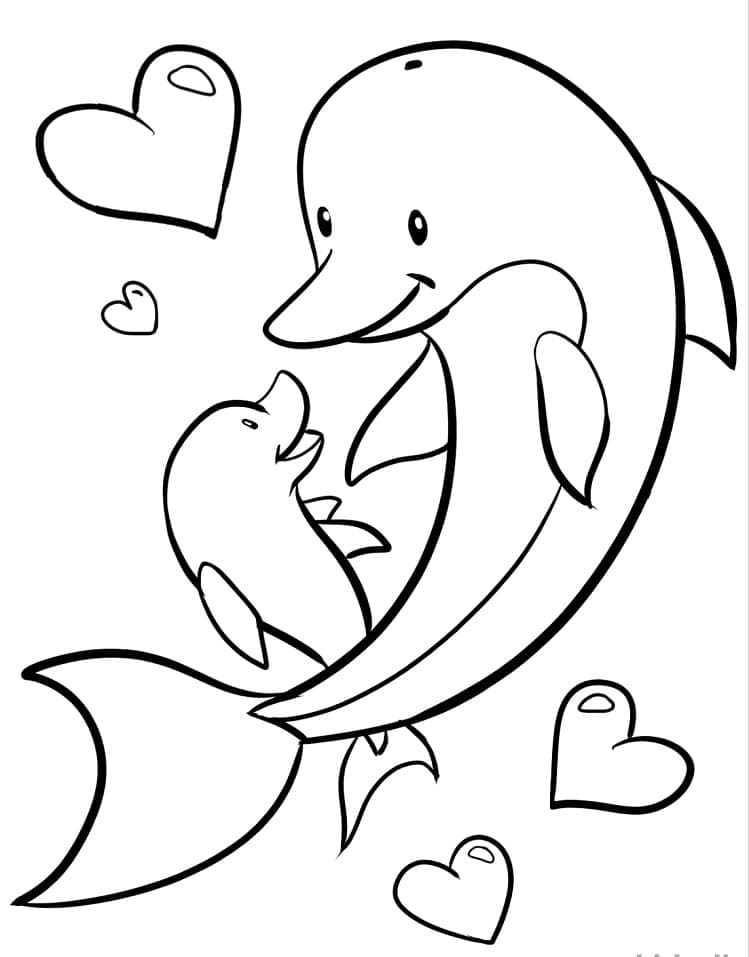 Раскраска Семейный дельфин