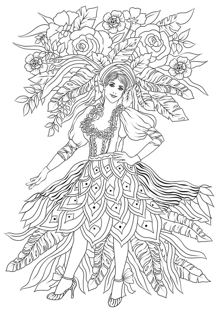 Раскраска Танцовщица на карнавале на Тенерифе