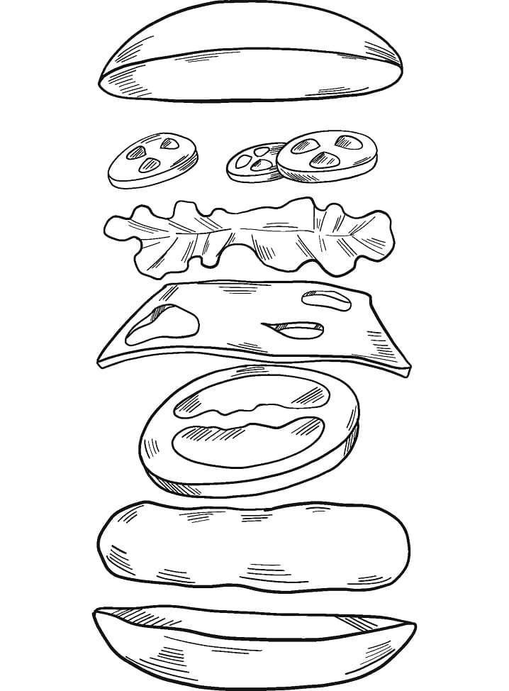 Раскраска Вкусный гамбургер 4
