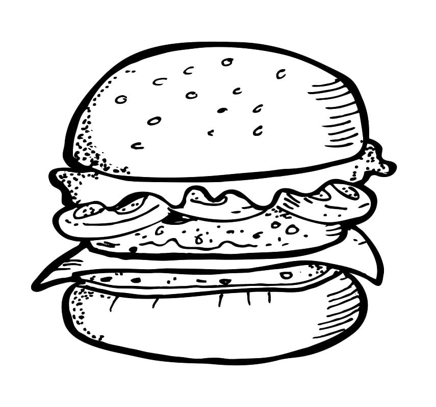 Раскраска Вкусный гамбургер