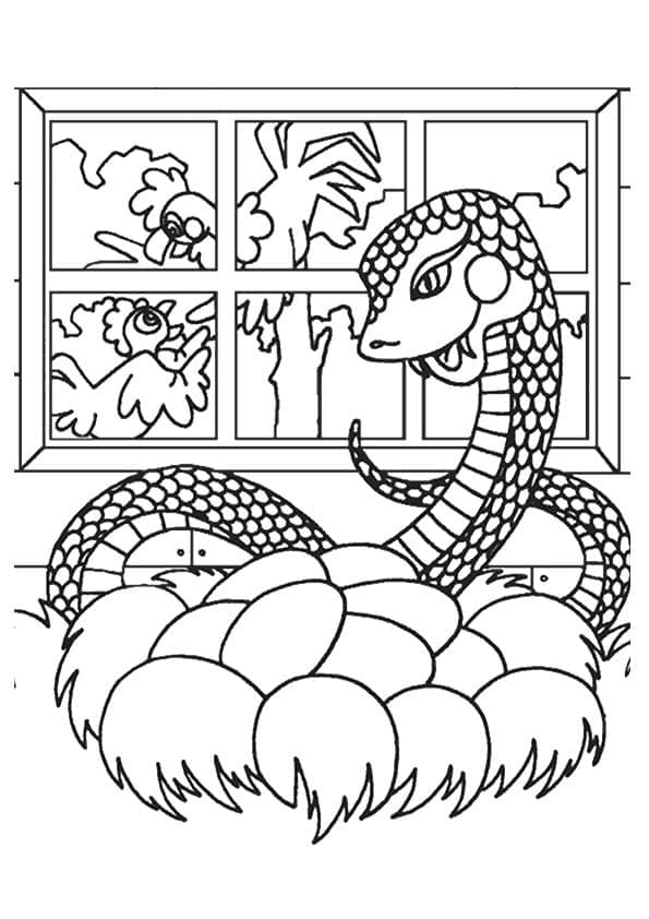 Раскраска Змея с яйцами