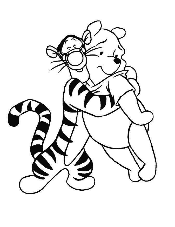 Раскраска Тигра обнимает Винни-Пух