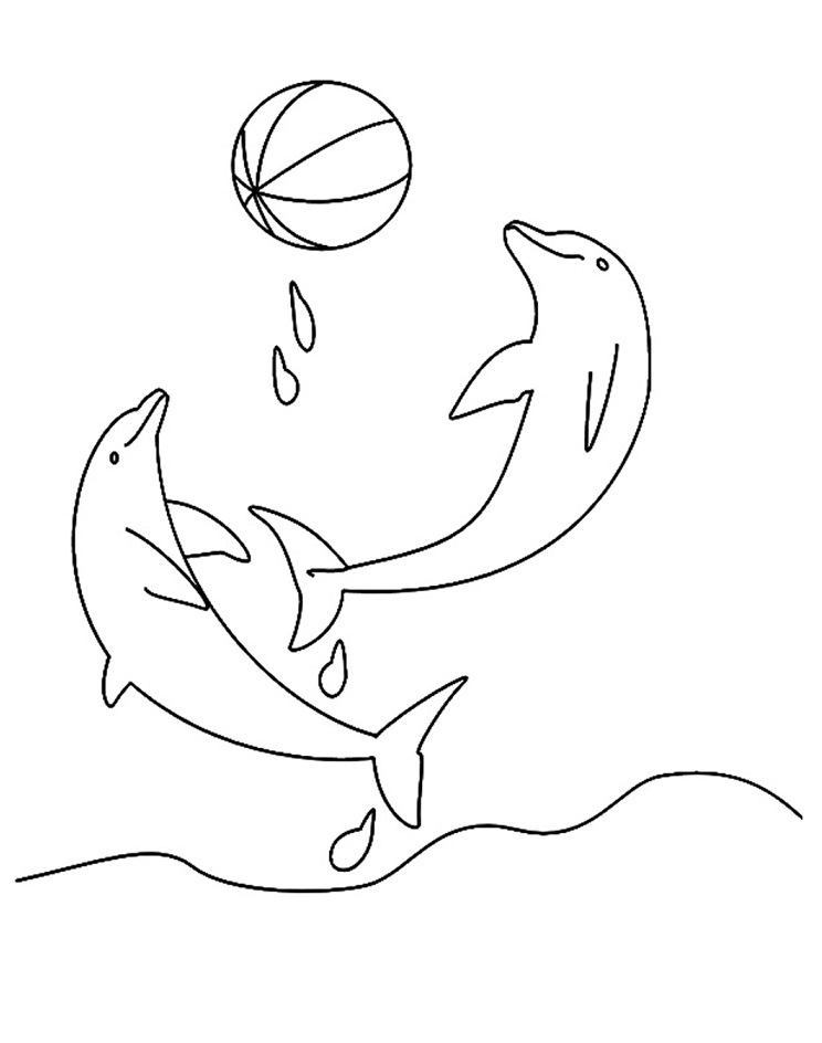 Раскраска Дельфин играет в мяч
